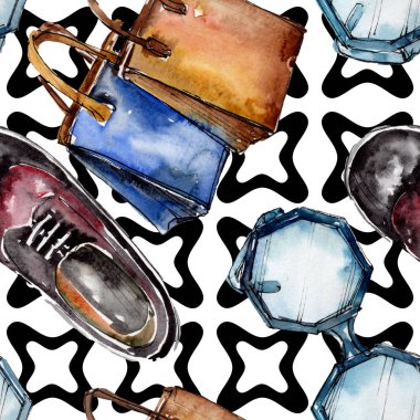 Moda kroki glamour çizimde bir suluboya stil izole öğesi. Sorunsuz arka plan deseni.