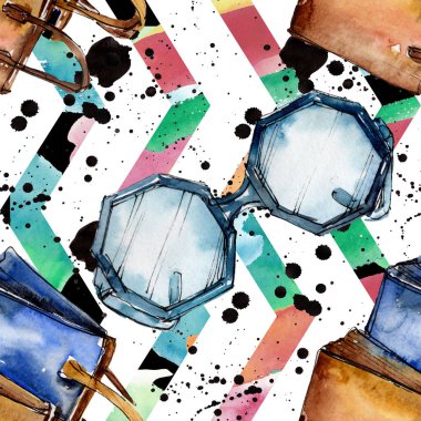 Moda kroki glamour çizimde bir suluboya stil izole öğesi. Sorunsuz arka plan deseni.