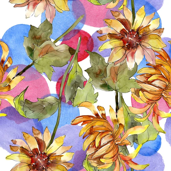 Mishaelmas fiori botanici margherite floreali. Acquerello sfondo illustrazione set. Modello di sfondo senza soluzione di continuità . — Foto Stock