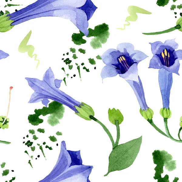Modré květinové květy. Vodný obrázek pozadí-barevný. Bezespání vzorek pozadí. — Stock fotografie