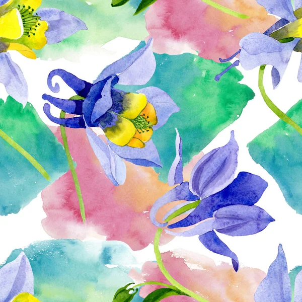 Блакитна жовта бругмансія квіткові ботанічні квіти. Набір ілюстрацій для акварельного фону. Безшовний візерунок тла . — стокове фото
