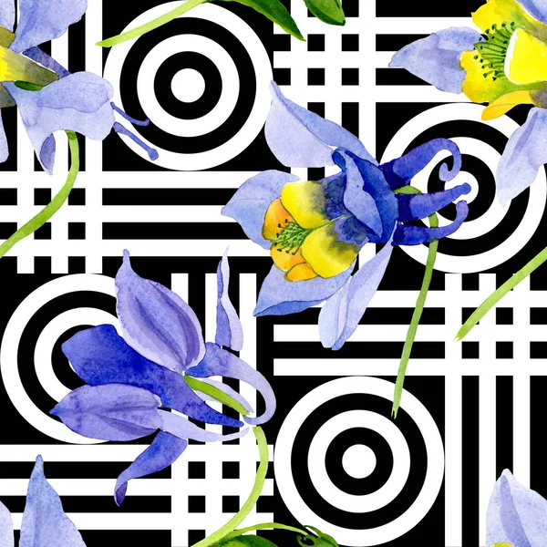 블루 옐로우 브루그만시아 꽃 식물 꽃입니다. 수채화 배경 일러스트 세트입니다. 원활한 배경 패턴. — 스톡 사진
