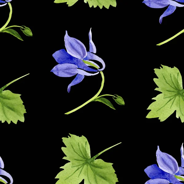 Kék, sárga Brugmansia virágos botanikai virágok. Akvarell háttér illusztráció meg. Folytonos háttérmintázat. — Stock Fotó