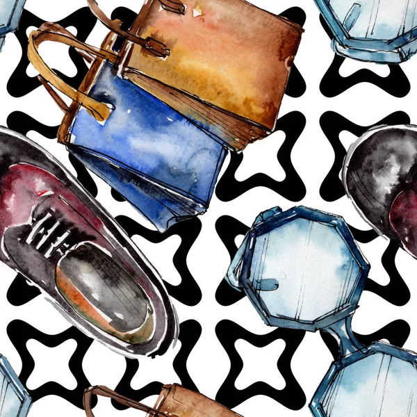 Moda kroki glamour çizimde bir suluboya stil izole öğesi. Sorunsuz arka plan deseni.