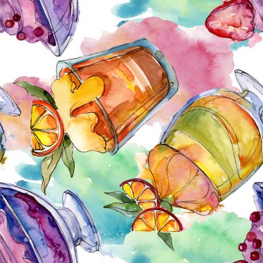 Sulu Boya stilinde lezzetli dondurma. Aquarelle şekerli tatlı şekilde ayarlayın. Sorunsuz arka plan deseni.