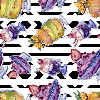 Sulu Boya stilinde lezzetli dondurma. Aquarelle şekerli tatlı şekilde ayarlayın. Sorunsuz arka plan deseni.