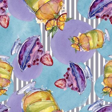 Sulu Boya stilinde lezzetli dondurma. Aquarelle şekerli tatlı şekilde ayarlayın. Sorunsuz arka plan deseni.