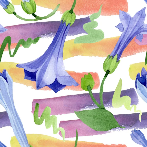 Блакитна бругмансія квіткові ботанічні квіти. Набір ілюстрацій для акварельного фону. Безшовний візерунок тла . — стокове фото