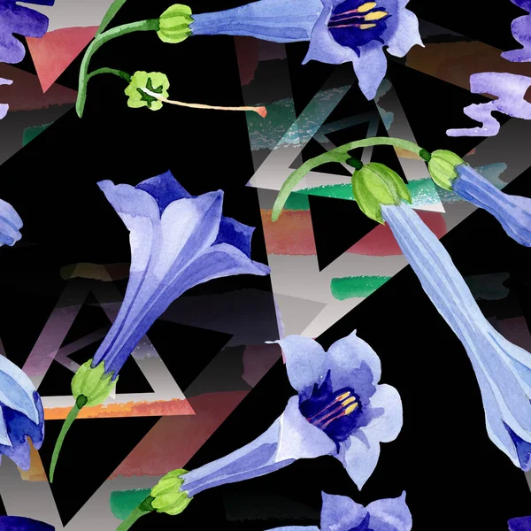 Μπλε Brugmansia floral βοτανική λουλούδια. Σύνολο εικονογράφησης φόντου. Ομαλή μοτίβο φόντου. — Φωτογραφία Αρχείου