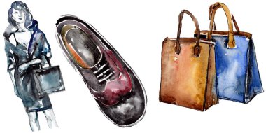 Moda kroki glamour çizimde bir suluboya stil izole öğesi. Suluboya arka plan ayarlamak.