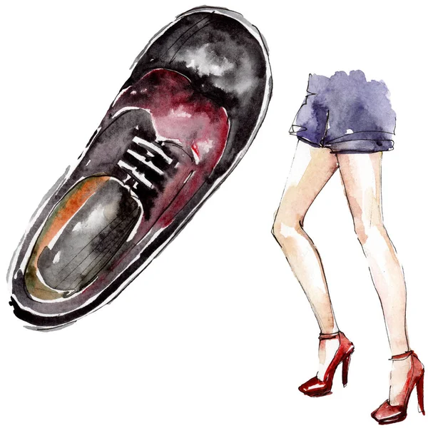 Moda kroki glamour çizimde bir suluboya stil izole öğesi. Suluboya arka plan ayarlamak.