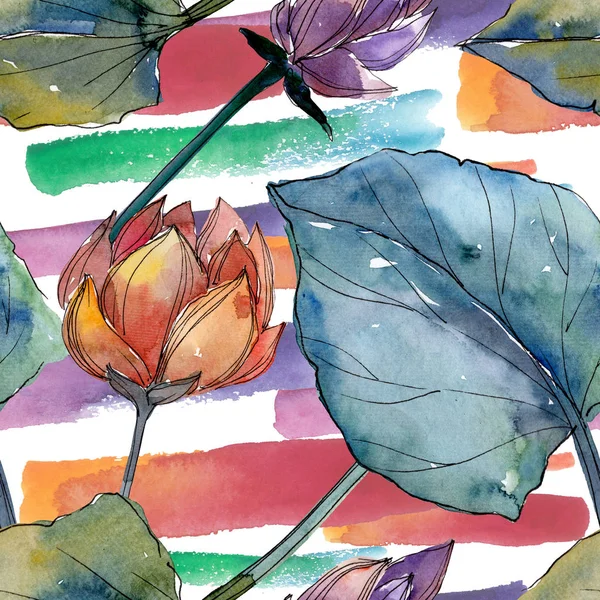 Lotus fleurs botaniques florales. Ensemble d'illustration de fond aquarelle. Modèle de fond sans couture . — Photo