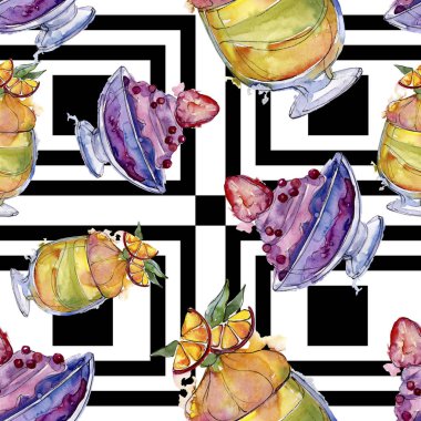 Sulu Boya stilinde lezzetli dondurma. Aquarelle şekerli tatlı şekilde ayarlayın. Sorunsuz arka plan deseni.