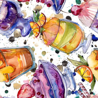 Sulu Boya stilinde lezzetli dondurma. Aquarelle şekerli tatlı şekilde ayarlayın. Sorunsuz arka plan deseni.