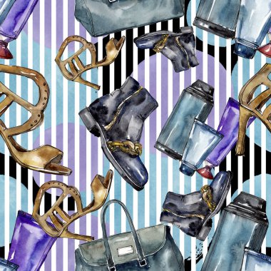 Bir suluboya stil izole öğesi moda kroki. Suluboya resim ayarlayın. Sorunsuz arka plan deseni.