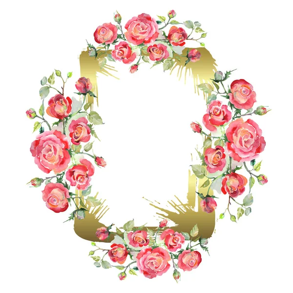 Vermelho rosa buquê flores botânicas florais. Conjunto de ilustração de fundo aquarela. Quadro borda ornamento quadrado . — Fotografia de Stock