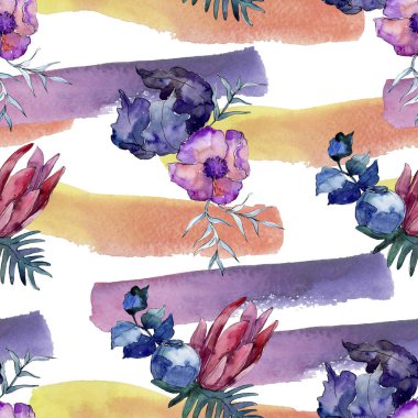 Buketler çiçek botanik çiçekler. Suluboya arka plan illüstrasyon küme. Sorunsuz arka plan deseni.