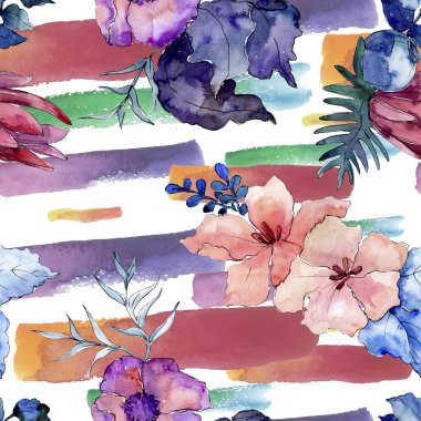 Buketler çiçek botanik çiçekler. Suluboya arka plan illüstrasyon küme. Sorunsuz arka plan deseni.