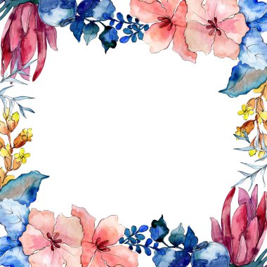 Buketler çiçek botanik çiçekler. Suluboya arka plan illüstrasyon küme. Çerçeve kenarlığı süsleme Meydanı.