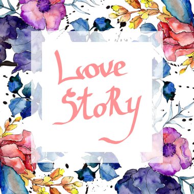 Buketler çiçek botanik çiçekler. Suluboya arka plan illüstrasyon küme. Çerçeve kenarlığı süsleme Meydanı.