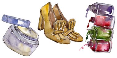 Moda kroki glamour çizimde bir suluboya stil izole öğesi. Suluboya arka plan ayarlamak.