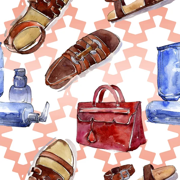 Fashionable sketch in a watercolor style isolated element. Watercolour illustration set. Seamless background pattern. — Stock Photo, Image