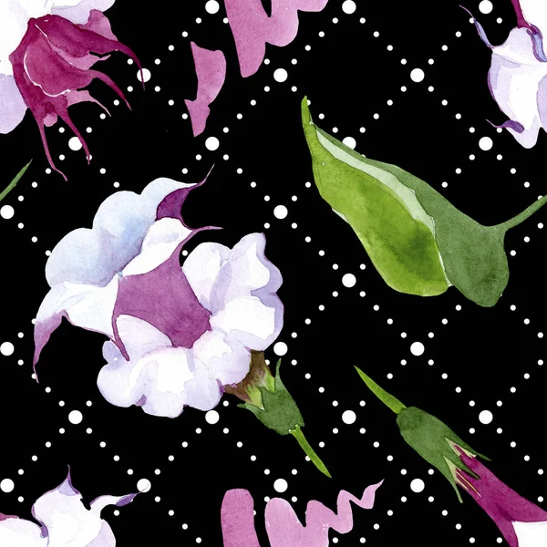 Brugmansia çiçek botanik çiçekleri. Suluboya arka plan illüstrasyon seti. Kesintisiz arka plan deseni. — Stok fotoğraf