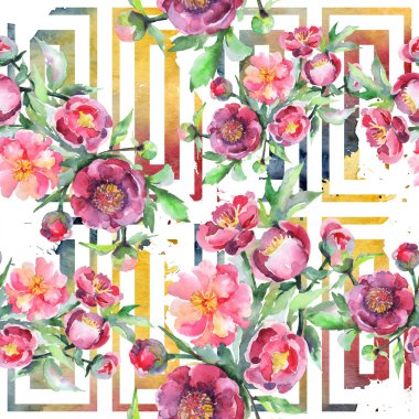 Şakayık buketi çiçek botanik çiçekleri. Suluboya arka plan illüstrasyon seti. Kesintisiz arka plan deseni.