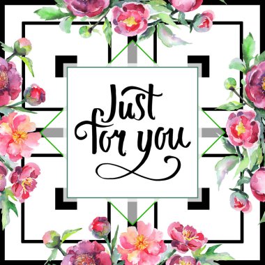 Şakayık buketi çiçek botanik çiçekleri. Suluboya arka plan illüstrasyon seti. Çerçeve kenarlık süs karesi.