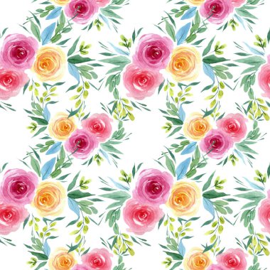 Şakayık çiçekbotanik çiçekleri. Suluboya arka plan illüstrasyon seti. Kesintisiz arka plan deseni.