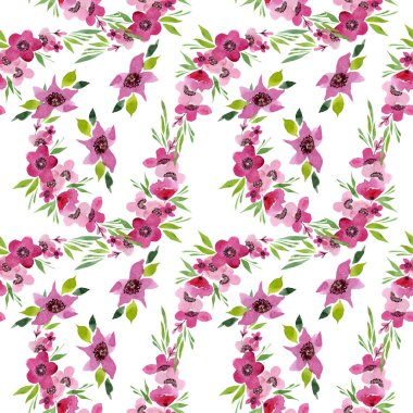 Şakayık çiçekbotanik çiçekleri. Suluboya arka plan illüstrasyon seti. Kesintisiz arka plan deseni.