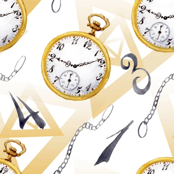 Vintage old clock pocket watch. Watercolor background illustration set. Seamless background pattern. — Stock Photo, Image