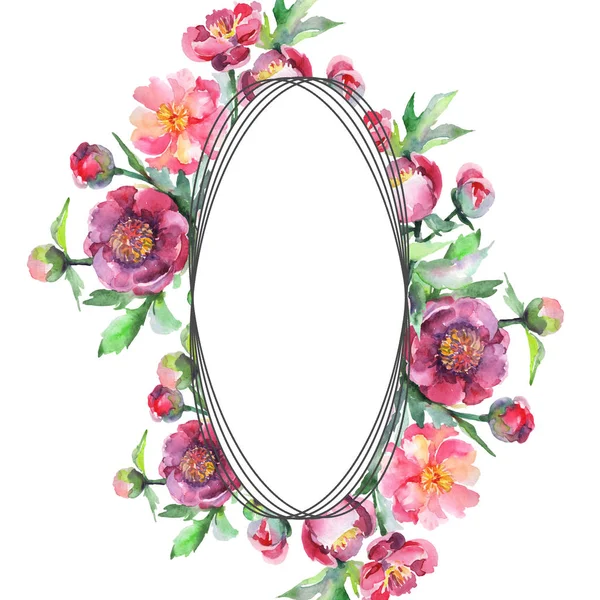 Peony bouquet floral botanical flowers. Watercolor background illustration set. Frame border ornament square. — Stock Photo, Image