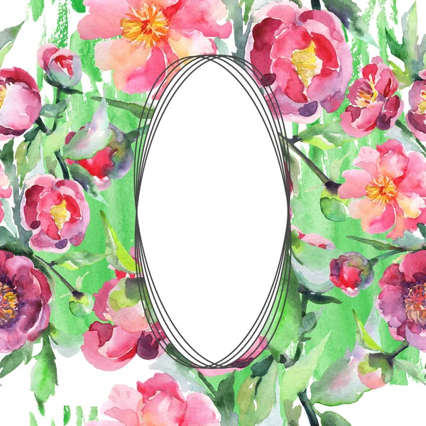 Peony bouquet floral botanical flowers. Watercolor background illustration set. Frame border ornament square. — Stock Photo, Image