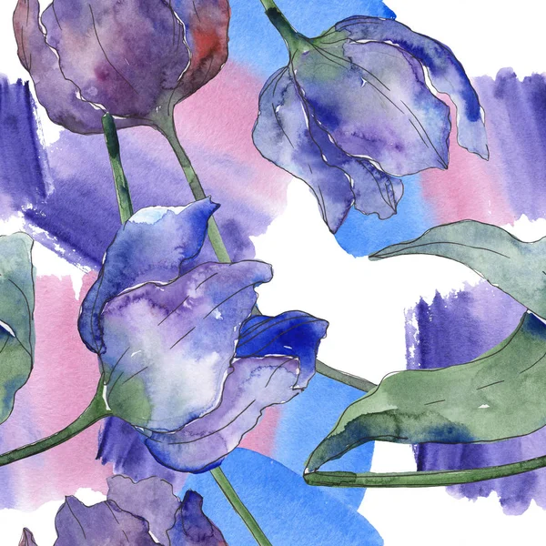 Fleurs botaniques florales de tulipes violettes. Ensemble d'illustration de fond aquarelle. Modèle de fond sans couture . — Photo