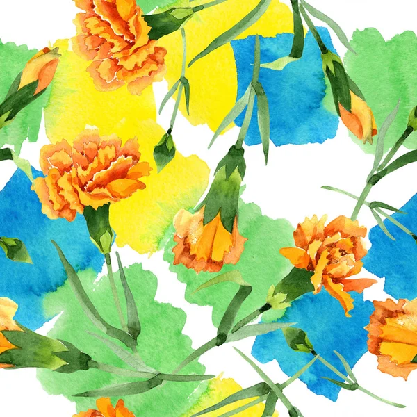 Yellow dianthus floral botanical flowers. Watercolor background illustration set. Seamless background pattern. — Stock Photo, Image