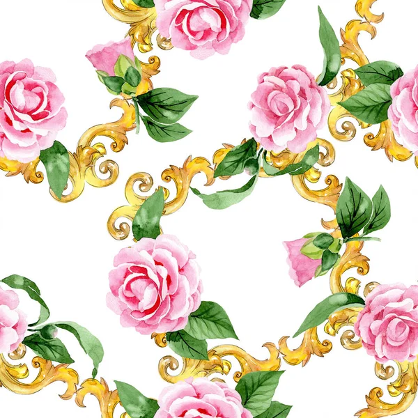 Розовая камелия цветочные ботанические цветы. Набор акварельных фонов. Бесшовный рисунок фона . — стоковое фото