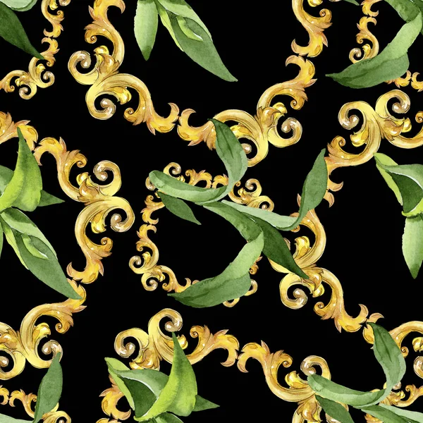 Folhas verdes de bambu. Conjunto de ilustração de fundo aquarela. Padrão de fundo sem costura . — Fotografia de Stock