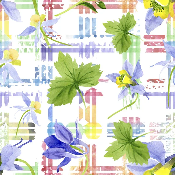 Fiori botanici floreali brugmansia giallo blu. Acquerello sfondo illustrazione set. Modello di sfondo senza soluzione di continuità . — Foto Stock