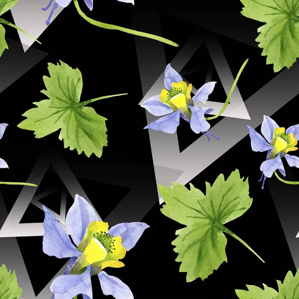 Brugmansia azul amarilla flores botánicas florales. Conjunto de ilustración de fondo acuarela. Patrón de fondo sin costuras . — Foto de Stock