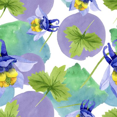 Mavi sarı brugmansia çiçek botanik çiçekler. Suluboya arka plan illüstrasyon seti. Kesintisiz arka plan deseni.