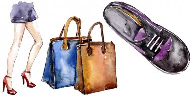 Moda kroki glamour çizimde bir suluboya stil izole öğesi. Suluboya arka plan ayarlamak.