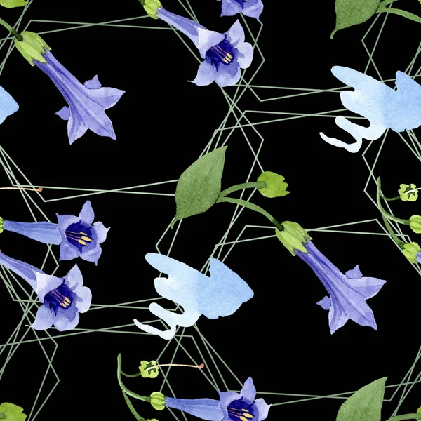 ブルーブルグマンシア花の植物の花。●水彩背景イラストセット。シームレスな背景パターン. — ストック写真