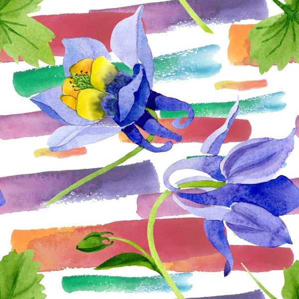 Brugmansia azul amarilla flores botánicas florales. Conjunto de ilustración de fondo acuarela. Patrón de fondo sin costuras . — Foto de Stock