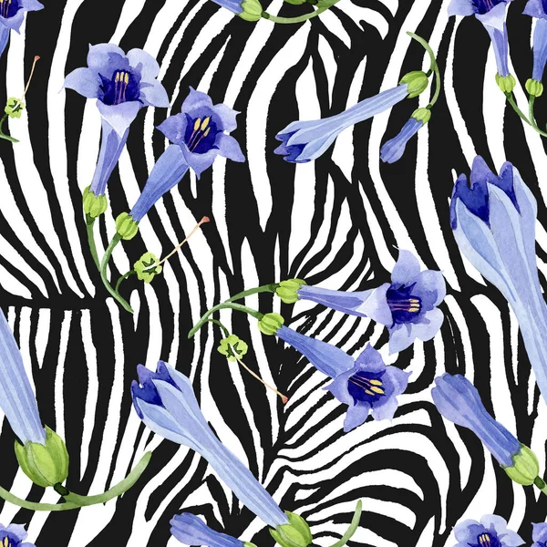 Azul brugmansia flores botânicas florais. Conjunto de ilustração de fundo aquarela. Padrão de fundo sem costura . Fotografias De Stock Royalty-Free