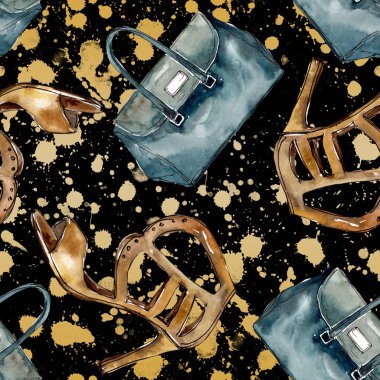 Bir suluboya stil izole öğesi moda kroki. Suluboya resim ayarlayın. Sorunsuz arka plan deseni.