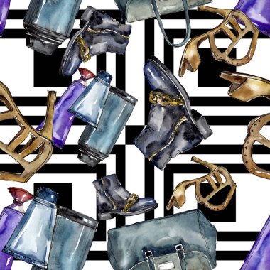 Bir suluboya stil izole öğesi moda kroki. Suluboya resim ayarlayın. Sorunsuz arka plan deseni.