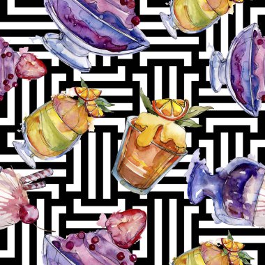 Sulu Boya stilinde lezzetli dondurma. Aquarelle şekerli tatlı şekilde ayarlayın. Sorunsuz arka plan deseni.