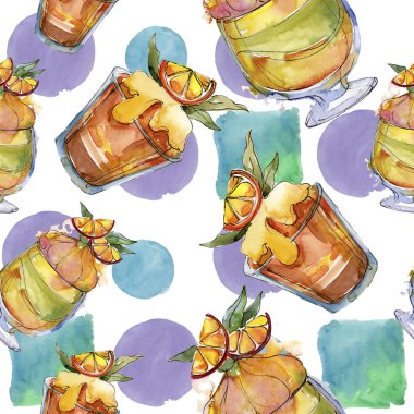 Sulu Boya stilinde lezzetli dondurma. Aquarelle şekerli tatlı şekilde ayarlayın. Sorunsuz arka plan deseni.