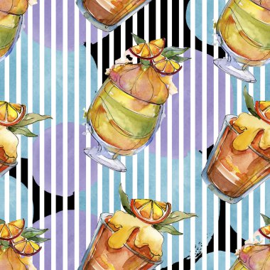 Sulu Boya stilinde lezzetli dondurma. Aquarelle şekerli tatlı şekilde ayarlayın. Sorunsuz arka plan deseni.